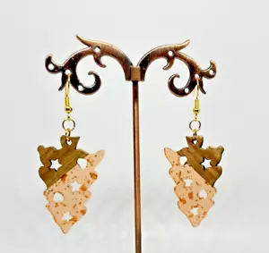 Orange Upside Down Christmas Tree Earrings Xmas Gift Wood Resin Unusual Fun Eco - Picture 1 of 4