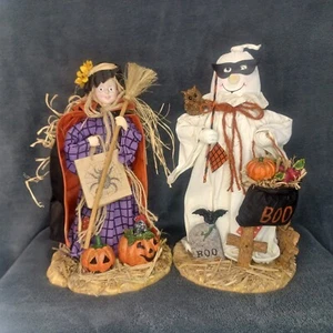 Halloween Fabric Mache Ghost and Witch 13"  Preowned With Box Halloween Decor - Picture 1 of 9