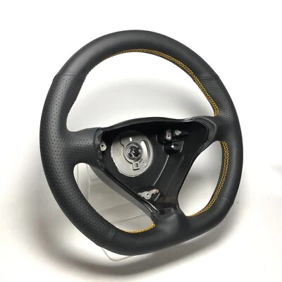 T96 smaller thicker Blk leather steering wheel Porsche 996 986 MT Yellow stitchi - Image 1 of 4
