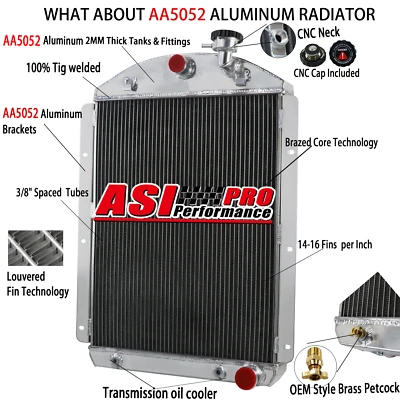 4 Row All Aluminum Radiator for 1941-1946,43 Chevy Pickup Truck V8 Small Block Foto 1 de 4