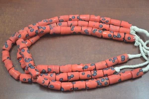 4 STRANDS HANDMADE RED AFRICAN OLD GLASS BEADING BEADS 1" #4033A - Picture 1 of 2