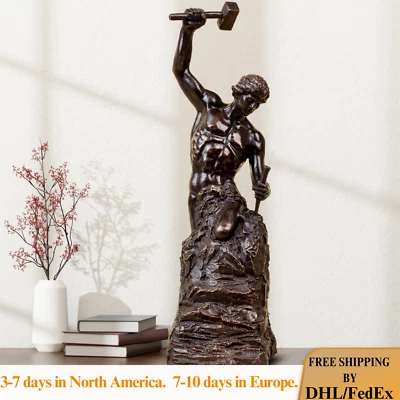 Statua uomo autofatta in bronzo 18,5" fusione calda self made man scultura arte decorazione - Immagine 1 di 4