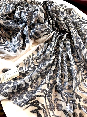 Festliche Tüllspitze mit Paillettenstickerei, silber, 3m - Bild 1 von 4