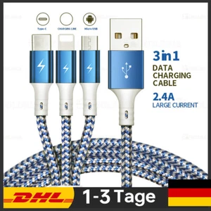 Multi USB Kabel 3in1 Ladekabel Auto USB C Micro USB Dreifach Handy DE 1/2/3 Stk - Bild 1 von 13