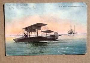 US Navy Hydro-aeroplane Pontoon Biplane Vtg Postcard - Picture 1 of 3