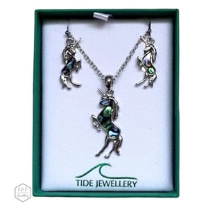 Unicorn Paua Abalone Shell Pendant & Earrings - Gift Boxed - Picture 1 of 3