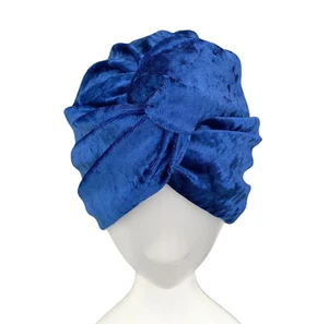 Royal Blue Velvet Velour Turban Twist Head Wrap Comfy Luxury Velvet Winter 1940s - Picture 1 of 11