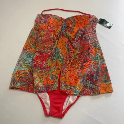 Nuevo con etiquetas Traje de baño Lauren Ralph Lauren naranja cachemir flyaway de una pieza talla 4 Foto 1 de 4