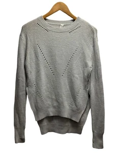 Lululemon Womens Sz 4 Seva Crewneck 100% Merino Wool Perforated Gray Sweater euc - Picture 1 of 6