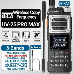 Walkie talkie 16w inalámbrico frecuencia de copia NOAA EE. UU. Banda de aire para Baofeng UV-25 PRO Air Band - Imagen 1 de 27