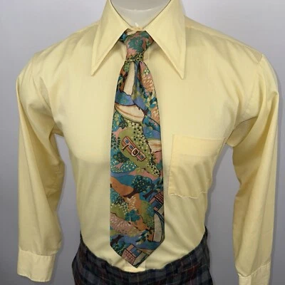 Vintage 60s 70s Tie Men Necktie Disco Hippy All Over Print Polyester 4" Wide Nik - image 1 of 4
