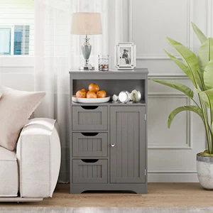 Bathroom Storage Cabinet Floor Standing with 1 Door and 3 Drawers Cupboard Gray - Picture 1 of 23