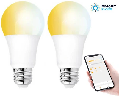 LED Smart Bulbs Light Screw E27 IP20 5000k Dimmable Tuneable Warm White 9W Wifi - Image 1 of 4