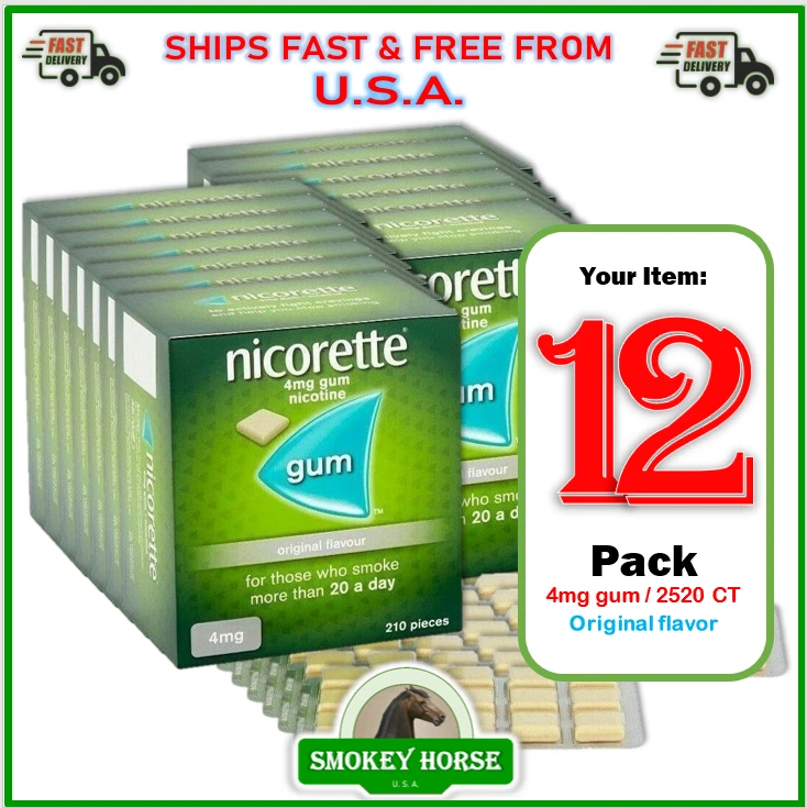 12x Nicorette ORIGINAL Flavour Gum 4 MG 210 Pieces "USA SELLER-SHIPS SUPER FAST" - Image 1 of 1