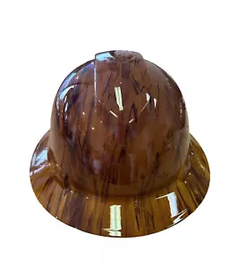 Hydro dip Hard Hat Yellow Brown Oak Wood Grain Pyramex Ridgeline Protective - Picture 1 of 4