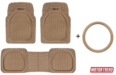 Motor Trend Deep Dish Floor Mats + Leather Steering Wheel Cover Set - Universal - Image 1 of 4