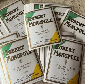 LOT  100 ETIQUETTES /  ROBERT MONOPOLE /VIN BLANC /LABEL BOISSON ALCOOL OLD WINE - Picture 1 of 2