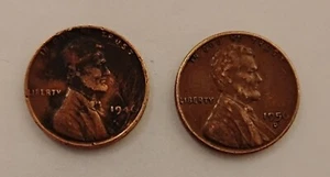Weizen Pennies sehr selten 1946 mit Fehler, ohne Münzzeichen & 1956 D Münzzeichen - Bild 1 von 4