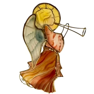 Figura Ángel Capiz Shell Navidad Tono Dorado con Alambre Lira Hecho a Mano - Imagen 1 de 7