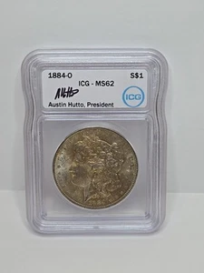 1884-O Morgan Dollar ICG MS 62 Silver Dollar Austin Hutto Signed - Picture 1 of 2