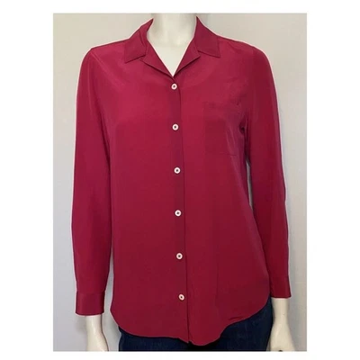 Steven Alan Magenta LS Button Down Shirt Top Blouse 100% Silk Sz Small STAIN - Image 1 of 4