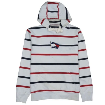 Tommy Hilfiger Sudadera con Capucha a Rayas Blancas Para Mujer’s XLarge Bordado Bandera Logo Frontal Foto 1 de 4