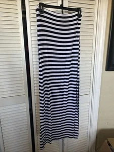 Michael Kors Striped Maxi Skirt XL Black White Side Slits Stretch - Picture 1 of 6