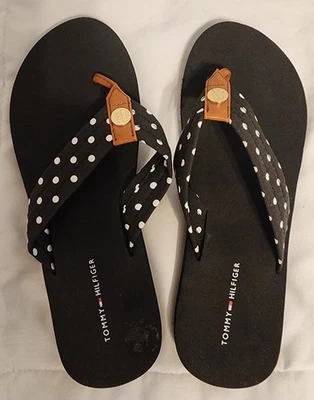 Tommy Hilfiger Sandals, Women Size 7, Black w/ White Dots on Black Straps - Image 1 of 4