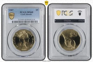 COOK ISLANDS $5 1987 PCGS MS68 TOP POP Conch Shell - Picture 1 of 3