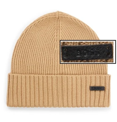 NUEVO CON ETIQUETAS BOSS Hugo Boss (Etiqueta Negra Hugo Boss) Lana Virgen Logo Placa Gorro Sombrero Foto 1 de 4
