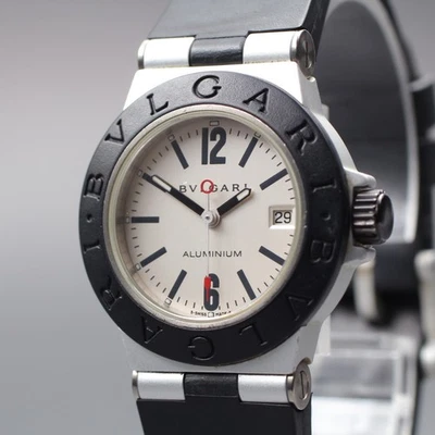 [NEAR MINT+] BVLGARI Aluminium AL29TA Cream Dial Date Women's Qz Watch JPN U576 - Image 1 of 4