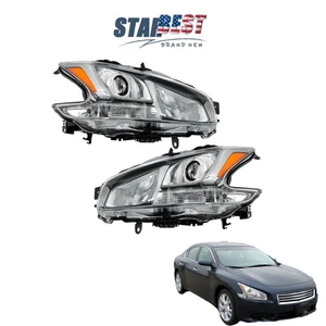 For Nissan Maxima Sedan 2009-2014 Chrome Halogen Headlights Headlamps Left+Right - Picture 1 of 11