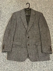 Vintage Harris Tweed Hand Woven 100% Wool Gray Harringbone Pastel Stripe 42R? - Picture 1 of 17