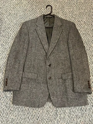 Vintage Harris Tweed Hand Woven 100% Wool Gray Harringbone Pastel Stripe 42R? - Image 1 of 4