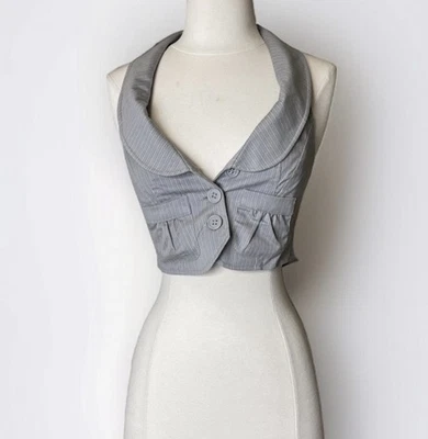 Vintage FANG Gray Vest Crop Pinstripe 90s Regency Vampire Coquette Whimsigoth S - Image 1 of 4