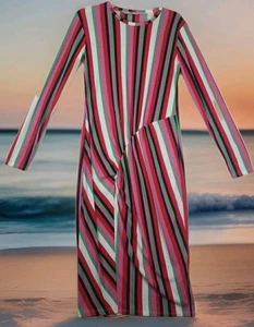 Zara bunt gestreiftes gerafftes Midi Strickkleid auffällige Artwear Hingucker Gr. L - Bild 1 von 10