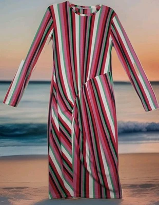 Vestido Zara Colorido Rayas Acanalado Midi Tejido Audaz Prendas Artísticas Llamativo Talla L Foto 1 de 4