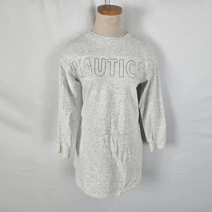 Nautica Sweater Dress Girl's 10 M White Gray Gold Letters Long Sleeve Crew Neck - Picture 1 of 19