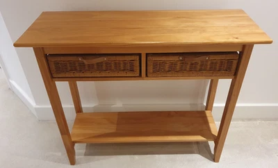 Cotswold Company Console Table Solid Wood 2 Wicker Drawers Excellent Condition - Image 1 of 4