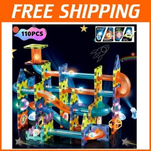 Colorful Magnetic Tiles Building Set - 110 PCS Glow in the Dark Learning Blocks - Picture 1 of 11