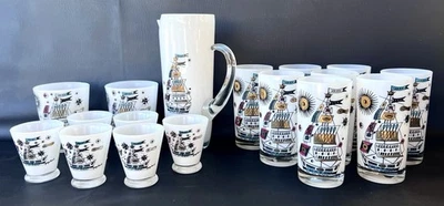 Rare 60’s Abstract Nautical Ship Cocktail Pitcher 16 Glasses Georges Briard ExC - Image 1 of 4