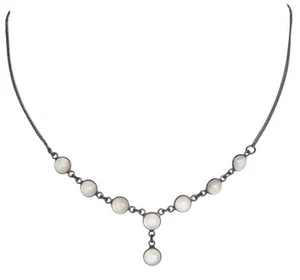 Antique Victorian Moonstone Necklace Y Drop Dainty Sterling Silver Bezel Set 18" - Picture 1 of 17