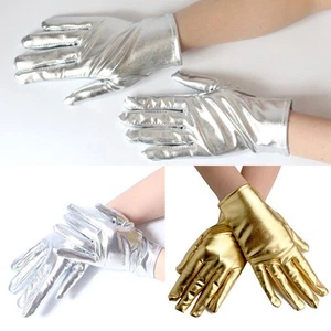 Handschuhe Für Tanzaufführung Und Party Kurz Glänzend Silber Kunstleder - Picture 1 of 15