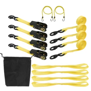 Labwork Ratchet Tie Down Straps Break Strength Yellow Bungee Cords Soft Loops - Picture 1 of 12