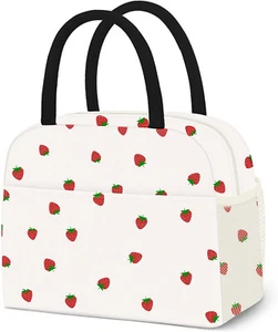 Strawberry Oxford Lunch Box Tote Bag High Capacity Insulated For Travel Picnic - Picture 1 of 6