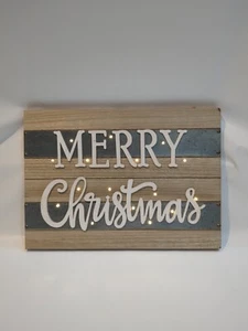Merry Christmas Sign Rustic Wood/Metal Handmade Lighting Wall Hanger - Picture 1 of 24