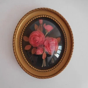 Cadre miniature médaillon roses fait main vintage XIXe Belle époque France N4381 - Bild 1 von 11