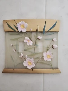 60er Jahre Floral Doppel Lichtschalter Abdeckung 3D Asiatisch Perlglas Gold  - Bild 1 von 4
