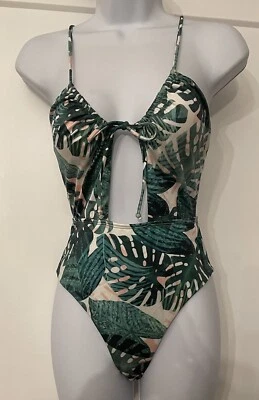 Traje de baño de una pieza para mujer nuevo con etiquetas LA Hearts PacSun blanco tropical recortado talla XS Foto 1 de 4