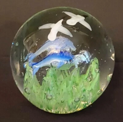 Pisapapeles de vidrio soplado a mano de colección delfines gaviotas burbujas de aire estilo Murano 3,5" Foto 1 de 4